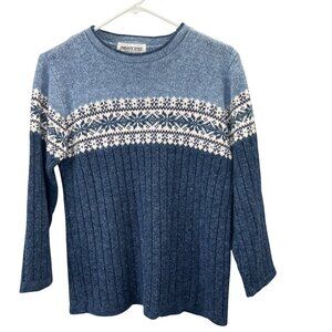 Vintage Sweater Nordic Fair Isle Blue S Private Eyes USA Pullover Ski